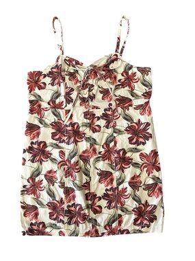 GBG Los Angeles Women's Cream Floral Tie-Front Spaghetti Strap Top size L